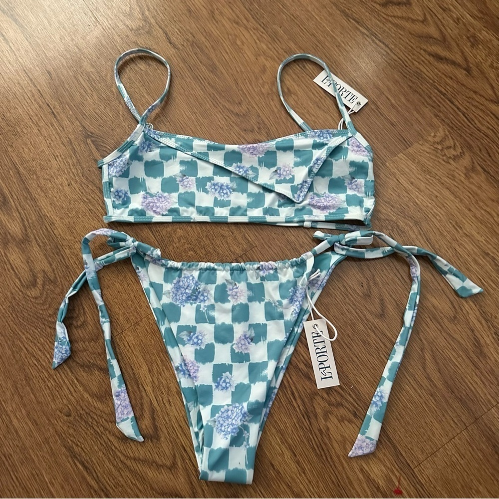 La Porte Blue Purple Checkered string Bikini Medium NWT SEXY beach Swimwear
